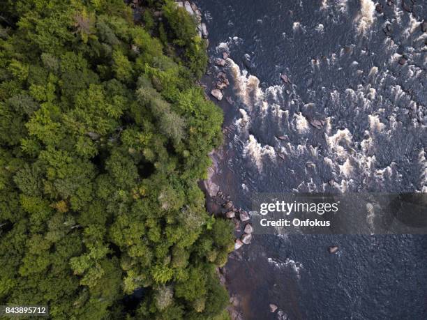 aerial view of boreal nature forest and river in summer - quebec landscape stock pictures, royalty-free photos & images