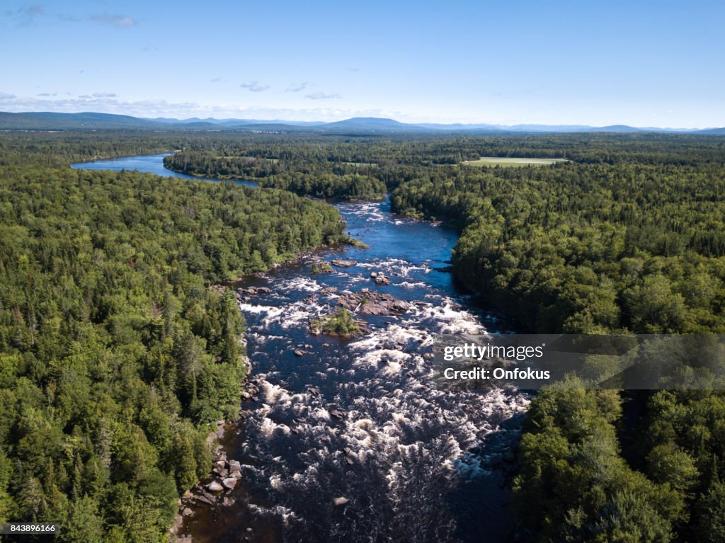 Vue aérienne de la forêt boréale de Nature et de la rivière en été
