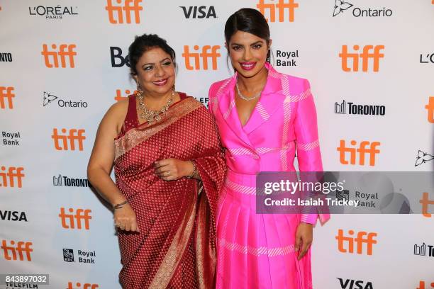 Dr Madhu Chopra and actress Priyanka Chopra arrive at the 'Pahuna: The Little Visitors' premiere during the 2017 Toronto International Film Festival...