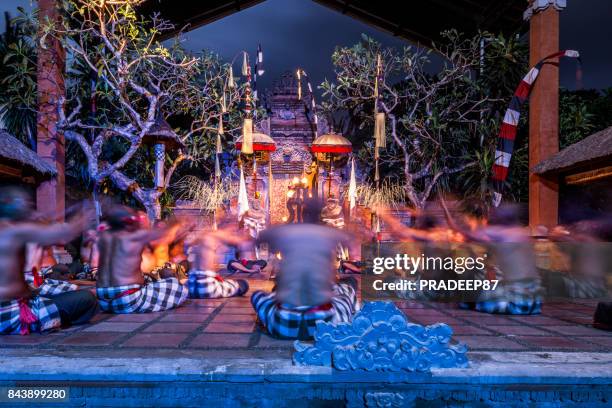 traditional kecak fire dance bali - bali dancing stock pictures, royalty-free photos & images