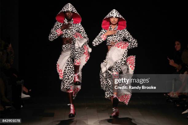 Models walk the runway for Desigual fashion show during New York Fashion Week at Gallery 1, Skylight Clarkson Sq on September 7, 2017 in New York...