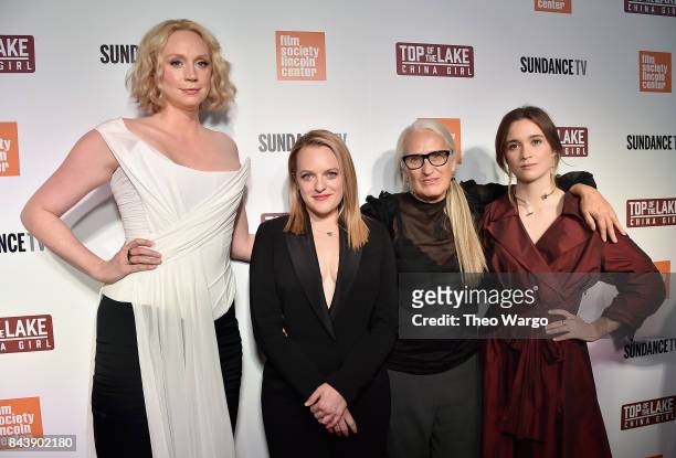 Gwendoline Christie, Elisabeth Moss, Jane Campion and Alice Englert attend "Top Of The Lake China Girl" Premiere at Walter Reade Theater on September...