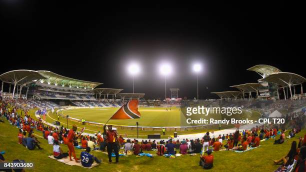 In this handout image provided by CPL T20, A view of the stadium during Eliminator 2 of the 2017 Hero Caribbean Premier League between Trinbago...