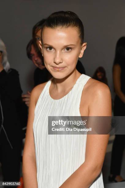 Actress Millie Bobby Brown attends the Calvin Klein Collection fashion show during New York Fashion Week on September 7, 2017 in New York City.