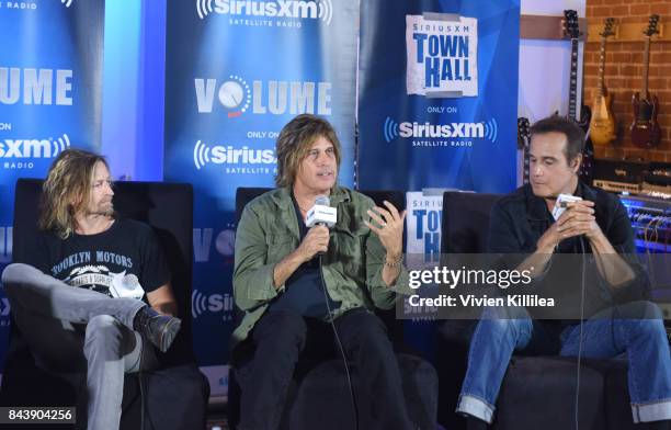 Eric Kretz, Dean DeLeo and Robert DeLeo speak at SiriusXM's Town Hall with Stone Temple Pilots at The Gibson Showroom in Los Angeles on September 7,...