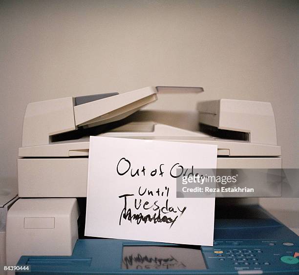 photocopier and out of order sign - by the photocopier stock pictures, royalty-free photos & images