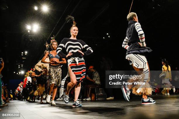 Models walk the runway for Desigual fashion show during New York Fashion Week: The Shows at Gallery 1, Skylight Clarkson Sq on September 7, 2017 in...