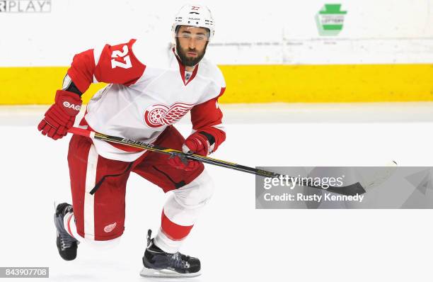 Kyle Quincey of the Detroit Red Wings plays in the game against the Philadelphia Flyers at the Wells Fargo Center on March 14, 2015 in Philadelphia,...