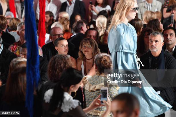 Millie Bobby Brown and Paris Jackson attend the Calvin Klein Collection fashion show during New York Fashion Week on September 7, 2017 in New York...