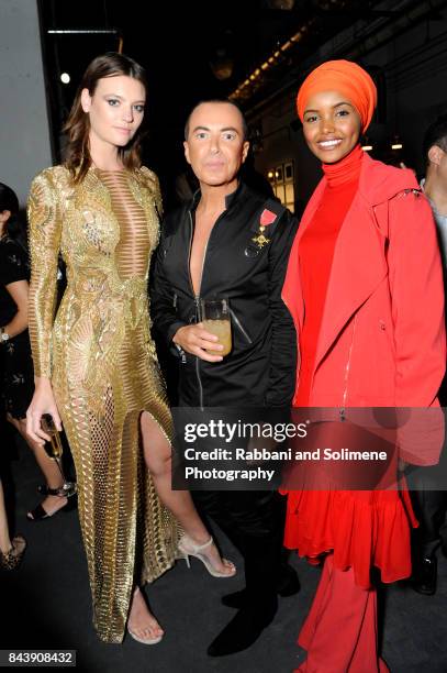 Model Montana Cox, fashion designer Julien Macdonald and Halima Aden attend Etihad Airways Celebrating Runway To Runway With Special Guest Julien...