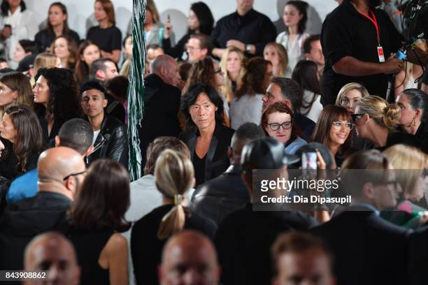 Magazine Editor in Chief Stephen Gan and Rashida Jones attend the Calvin Klein Collection fashion show during New York Fashion Week on September 7,...