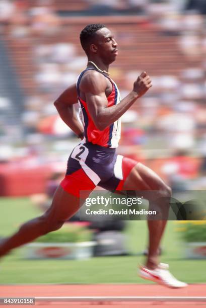 Michael Johnson of the USA competes in the first round of the 200 meter event of the 1991 IAAF World Championships on August 26, 1991 at the National...