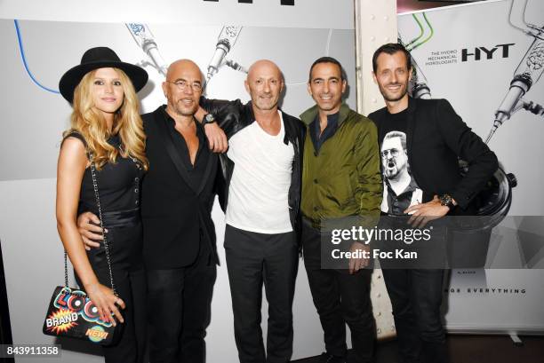 Julie Hantson Obispo, Pascal Osbipo, Fabien Barthez, Youri Djorkaeff and HYT Watches CEO Gregory Dourde attend the HYT Watches Launch Party at VIP...