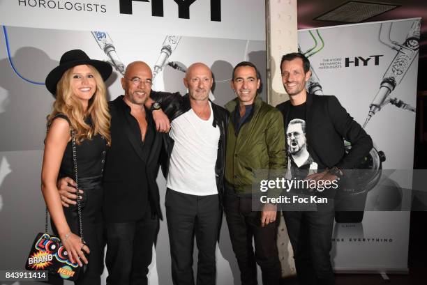 Julie Hantson Obispo, Pascal Osbipo, Fabien Barthez, Youri Djorkaeff and HYT Watches CEO Gregory Dourde attend the HYT Watches Launch Party at VIP...