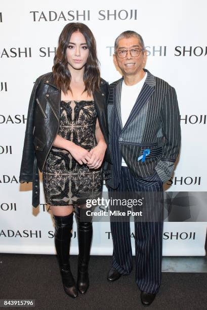 Chloe Bennet and Tadashi Shoji attend the Tadashi Shoji fashion show during New York Fashion Week: The Shows at Gallery 1, Skylight Clarkson Sq on...