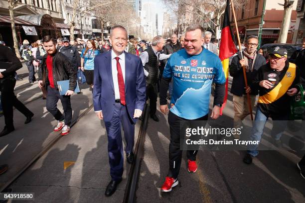 The Leader of the Opposition, Bill Shorten and Major Brendan Nottle of the Salvation Army take part in the launch of the Salvation Army's 'Walk the...
