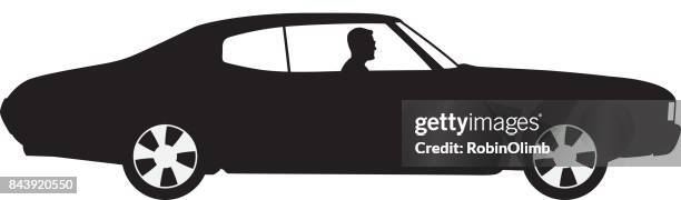 man driving car silhouette - man driving car stock illustrations