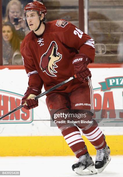 Michael Stone of the Arizona Coyotes plays in the game against the Anaheim Ducks at Gila River Arena on March 3, 2015 in Glendale, Arizona.