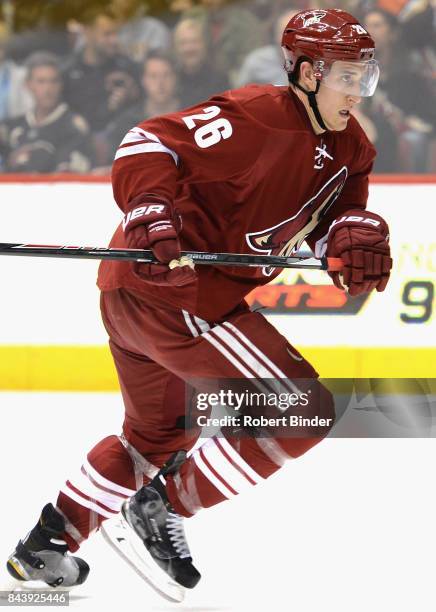 Michael Stone of the Arizona Coyotes plays in the game against the Anaheim Ducks at Gila River Arena on March 3, 2015 in Glendale, Arizona.