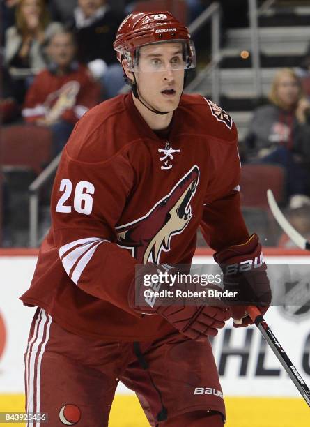 Michael Stone of the Arizona Coyotes plays in the game against the Anaheim Ducks at Gila River Arena on March 3, 2015 in Glendale, Arizona.