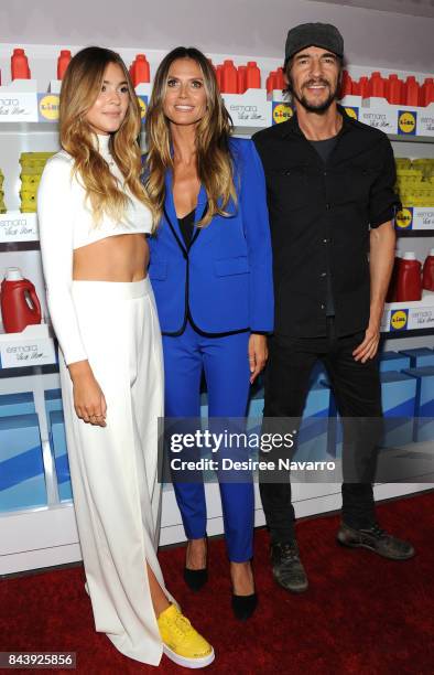 Models Stefanie Giesinger, Heidi Klum and art director Thomas Hayo attend 'Esmara By Heidi Klum: Heidi And The City' Fashion Presentation during New...