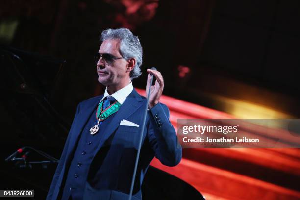 Andrea Bocelli performs during the Dinner and Entertainment at Palazzo Colonna as part of the 2017 Celebrity Fight Night in Italy Benefiting The...