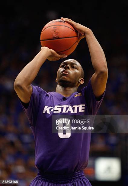 Jacob Pullen of the Kansas State Wildcats sets up for a free throw during the game against the Kansas Jayhawks on January 13, 2009 at Allen...