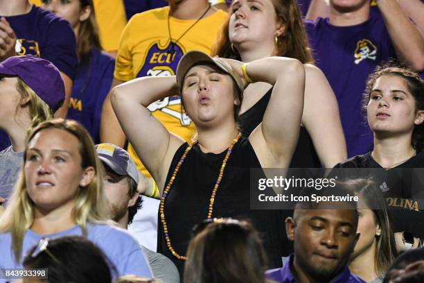 East Carolina Pirates fans react during a game between the James Madison Dukes and the East Carolina Pirates on September 2, 2017 at Dowdy-Ficklen...