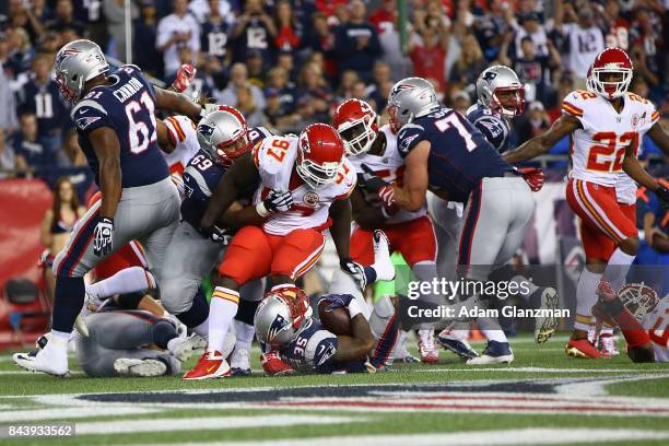 Mike Gillislee of the New England Patriots rushes for a 1-yard touchdown during the third quarter against the Kansas City Chiefs at Gillette Stadium...