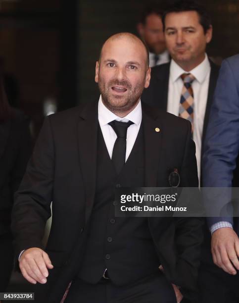 Celebrity chef George Calombaris leaves Downing Centre Local Court on September 8, 2017 in Sydney, Australia. The celebrity chef was charged with...