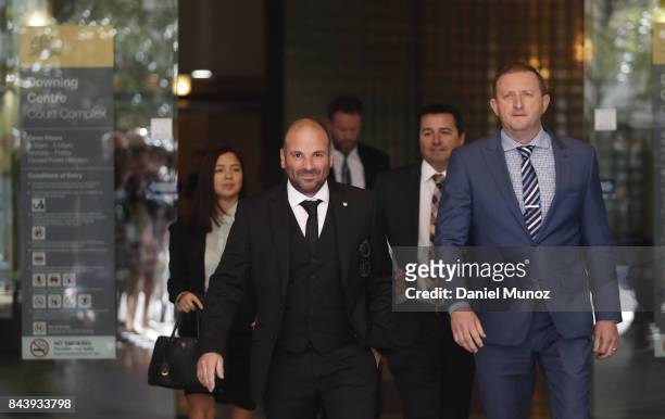 Celebrity chef George Calombaris leaves Downing Centre Local Court on September 8, 2017 in Sydney, Australia. The celebrity chef was charged with...