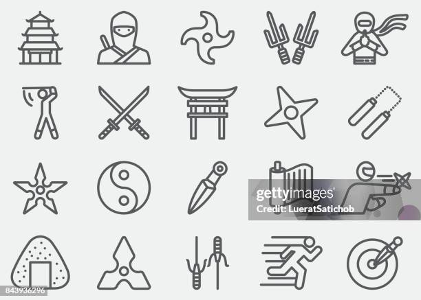 stockillustraties, clipart, cartoons en iconen met ninja lijn pictogrammen - 2017