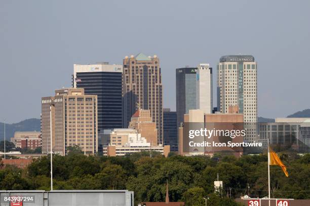 View of the Birmingham skyline from Legion Field during the game between the UAB Blazers and the Alabama A&M Bulldogs. UAB defeated Alabama A&M by...