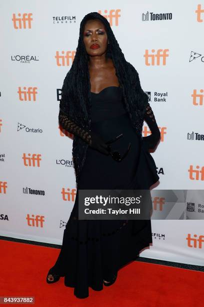 Grace Jones attends the premiere of "Grace Jones: Bloodlight and Bami" at the Winter Garden Theatre during the 2017 Toronto International Film...