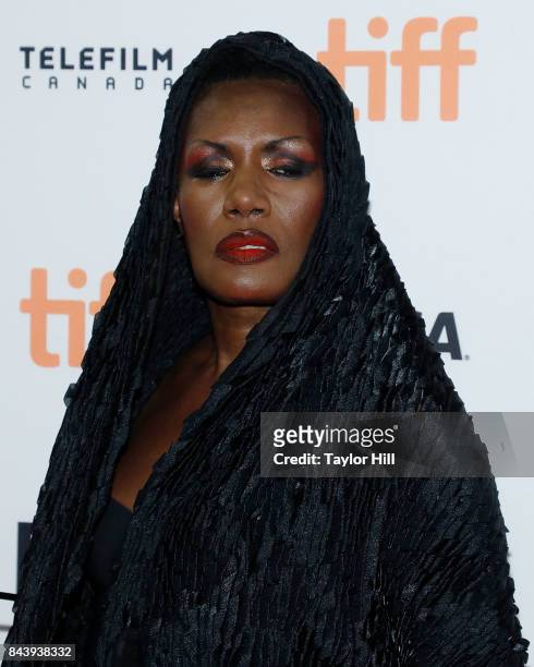 Grace Jones attends the premiere of "Grace Jones: Bloodlight and Bami" at the Winter Garden Theatre during the 2017 Toronto International Film...