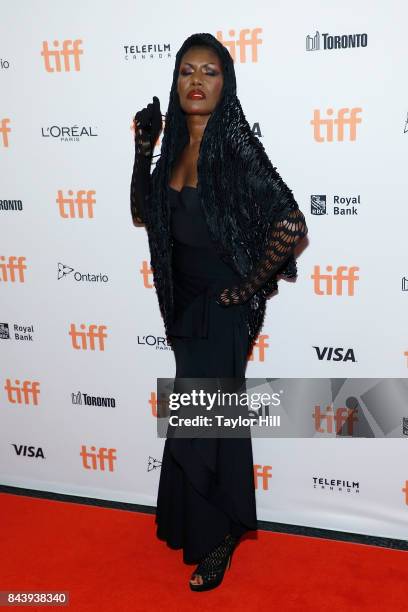 Grace Jones attends the premiere of "Grace Jones: Bloodlight and Bami" at the Winter Garden Theatre during the 2017 Toronto International Film...