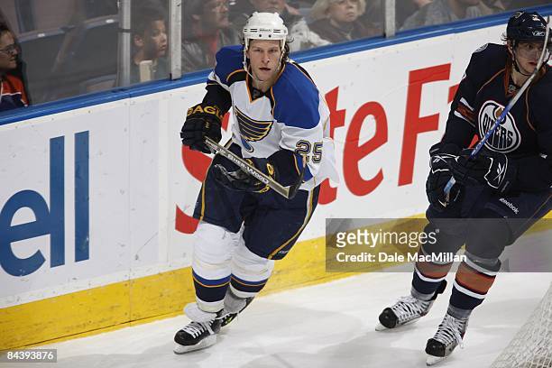 Yan Stastny of the St. Louis Blues skates against the Edmonton Oilers on January 11, 2009 at Rexall Place in Edmonton, Alberta, Canada.