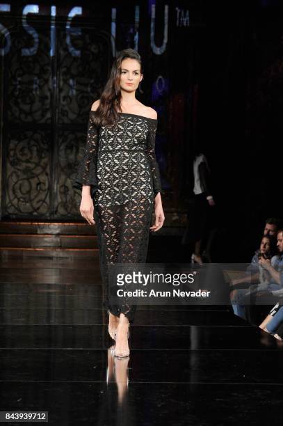 Model walks the runway for Jessie Liu Fashion Show at Art Hearts Fashion SS/18 at The Angel Orensanz Foundation on September 7, 2017 in New York City.