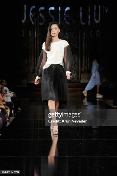 Model walks the runway for Jessie Liu Fashion Show at Art Hearts Fashion SS/18 at The Angel Orensanz Foundation on September 7, 2017 in New York City.