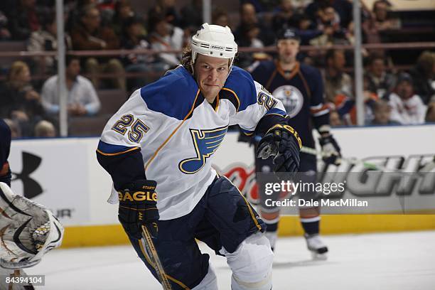 Yan Stastny of the St. Louis Blues skates against the Edmonton Oilers on January 11, 2009 at Rexall Place in Edmonton, Alberta, Canada.