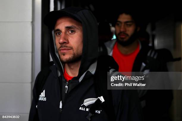 Perenara of the All Blacks arrives for the New Zealand All Blacks captain's run at Yarrow Stadium on September 8, 2017 in New Plymouth, New Zealand.