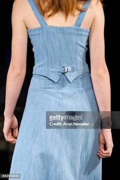 Model, dress detail, walks the runway for Jessie Liu Fashion Show at Art Hearts Fashion SS/18 at The Angel Orensanz Foundation on September 7, 2017...