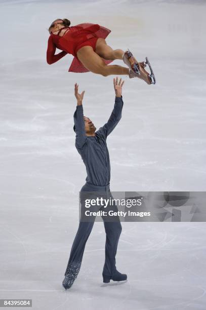 Aliona Savchenko and Robin Szolkowy of Germany competes in the Pairs Skating Free Program during the ISU European Figure Skating Championship at the...