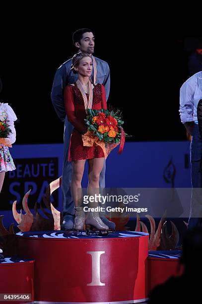 Aliona Savchenko and Robin Szolkowy of Germany during the victory ceremony at the ISU European Figure Skating Championship at the Hartwall Areena on...