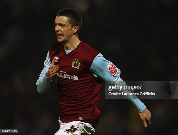 Jay Rodriguez of Burnley celebrates scoring his team's third goal during the Carling Cup Semi Final 2nd Leg match between Burnley and Tottenham...