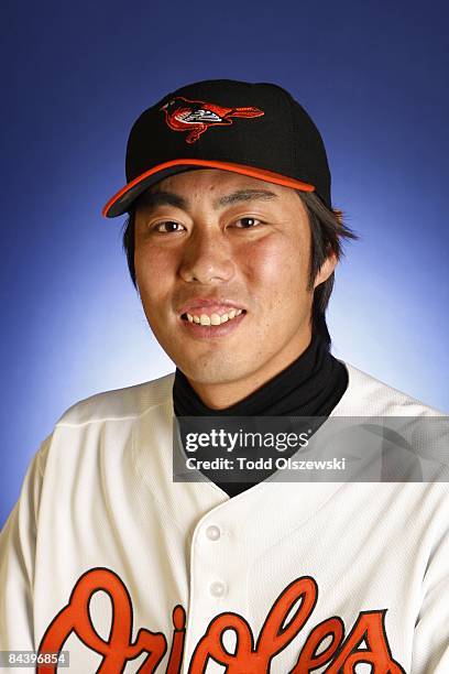 New Baltimore Orioles pitcher Koji Uehara, from Japan, poses for a headshot in Baltimore, Maryland on January 12, 2009 after signing a two-year...