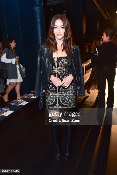 Chloe Bennet attends Tadashi Shoji show at New York Fashion Week at Gallery 1, Skylight Clarkson Sq on September 7, 2017 in New York City.