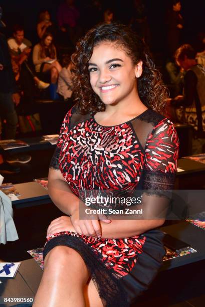 Laurie Hernandez attends Tadashi Shoji show at New York Fashion Week at Gallery 1, Skylight Clarkson Sq on September 7, 2017 in New York City.