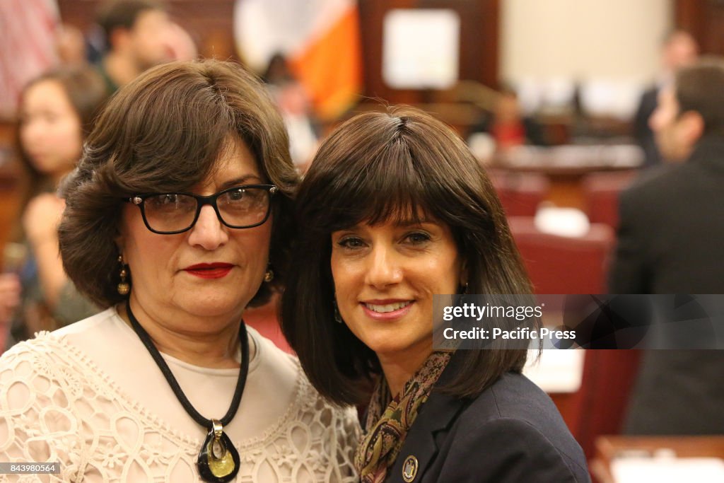 Judge Rachel Freier with her mother in city council chambers...