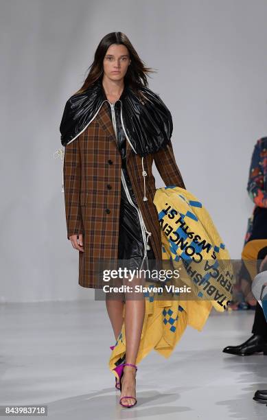 Model walks the runway for Calvin Klein Collection fashion show during New York Fashion Week on September 7, 2017 in New York City.